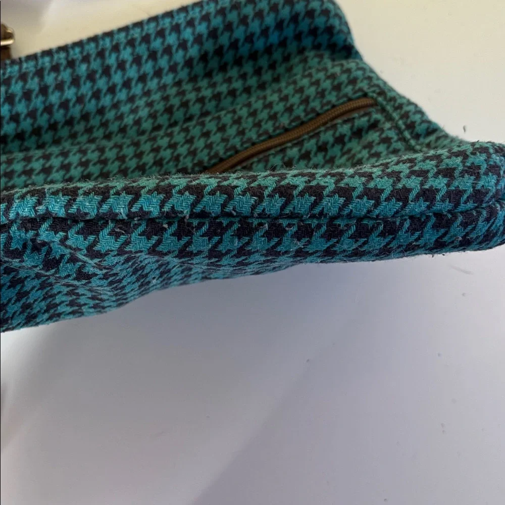 Thirty-One Teal/Brown Houndstooth Poly/Wool Blend Crossbody Bag